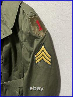 US Military Overcoat OG 107 Trench Coat Parka With Liner Korean War Med S, 1st ID