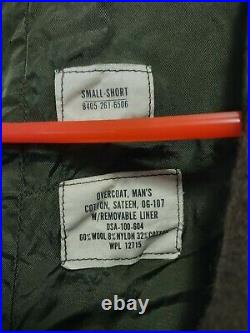 US Military Overcoat OG 107 Trench Coat Parka Wool Liner Korean War S Short