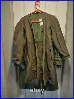 US Military Overcoat OG 107 Trench Coat Parka Wool Liner Korean War S Short