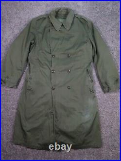 US Military Overcoat OG 107 Trench Coat Wool Liner Korean War Large Long 1953