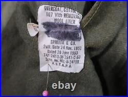 US Military Overcoat OG 107 Trench Coat Wool Liner Korean War Large Long 1953