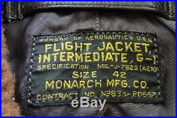 US Navy G-1 Leather Flight Jacket Korean War Monarch Mfg