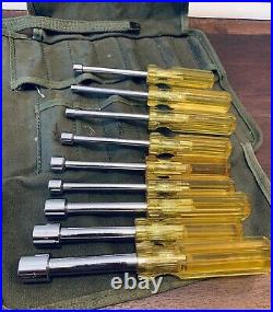 USA Army Military Vintage Tool Set 9 Piece Wrench Socket Set withCanvas Roll Kit