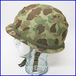 USMC Korean War M-1 Helmet With 1953 Reversible Frogskin Camouflage Cover