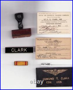 USN Aviator CDR EDMUND T CLARK Grouping Photos ID Stamp Medal Bar (NAS) Memphis