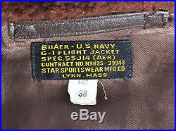 USN US Navy Leather Flight Jacket G-1 Buaer Size 38 Korean War 1950 55J14 AER