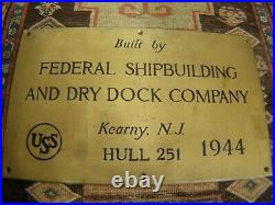 USS Alshain Ship Builders Plaque Plate WWII Korean War US NAVY 1944 RARE