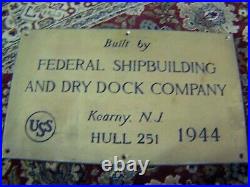 USS Alshain Ship Builders Plaque Plate WWII Korean War US NAVY 1944 RARE