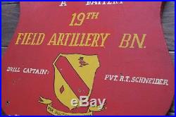 Us Army Korean War 1953 Dated Wood Painted Shield 19th Field Artillery Sign