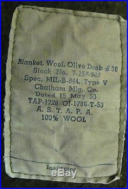 Us Military Korean War Era Blanket 100% Wool Olive Drab 36 Caduceus 1953 Medical