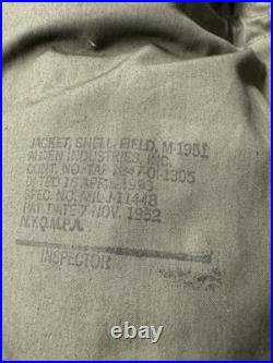 VINTAGE 1952 Date M-1951 FIELD JACKET Small Regular Korean War OG-07 WWII