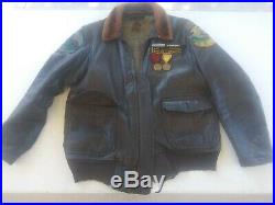 VINTAGE sz 42 USN Korean War Era Leather Flying Jacket G1 EXTREMLY RARE PATCHES