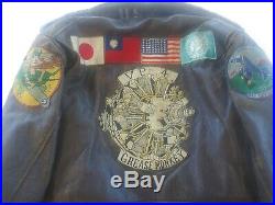 VINTAGE sz 42 USN Korean War Era Leather Flying Jacket G1 EXTREMLY RARE PATCHES