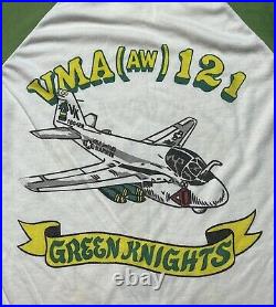 VTG 1950s Green Knights Marines VMA (AW) 121 Korean War WWII Air Force T Shirt L