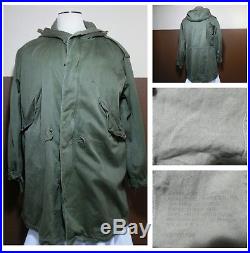 VTG 1951 Korean War Military M-1951 FISHTAIL PARKA Shell Hooded Wool Pockets Med