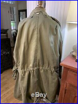 VTG 1951 Korean War U. S. Army Hooded Overcoat Parka Jacket 1950's