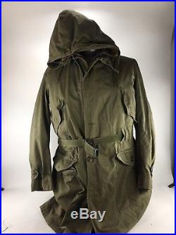 VTG 50s Korean War US Hooded Overcoat Parka Coat MEDIUM W Pile Liner Deck M1947