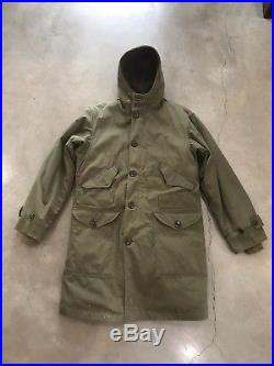 VTG 50s Korean War US Hooded Overcoat Parka Coat SMALL W Pile Liner Deck M1947