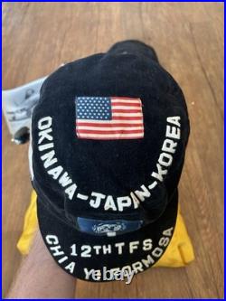 VTG 50s Korean War USAF Pilot Named Lot 12th Fighter Squadron Hat Shirt Aviator