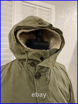 VTG 50s M US Military M47 Korean War Parka Hooded Overcoat Sherpa Pile Liner