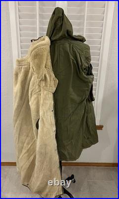 VTG 50s M US Military M47 Korean War Parka Hooded Overcoat Sherpa Pile Liner