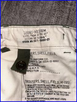 VTG 50s MILITARY PANTS MEN LG LONG M-1951 FIELD TROUSERS SHELL US M51 KOREAN WAR