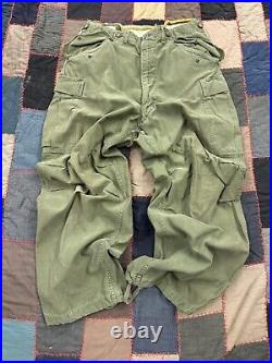 VTG Baggy M-1951 US Army Military OG Field Trousers M51 Cargo Pants W32 X L28