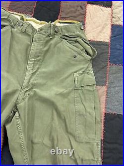 VTG Baggy M-1951 US Army Military OG Field Trousers M51 Cargo Pants W32 X L28