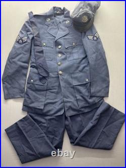 VTG Korean War US Air Force Coat Pants Hat W Cover Tie 41R Blue Serge Dress 1949