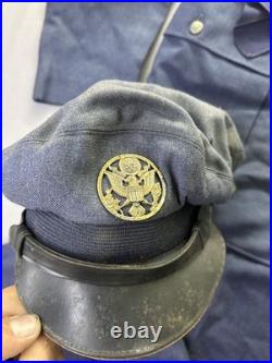 VTG Korean War US Air Force Coat Pants Hat W Cover Tie 41R Blue Serge Dress 1949