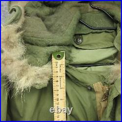 VTG M-1951 Jacket Mens Small Green Parka Fish Tail Mohair Liner Fur Hood US Army