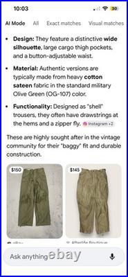 VTG NOS M51 Field Shell Trousers M-1951 Army Military Pants Medium Regular 34x29