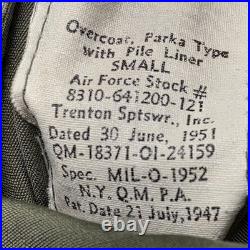 VTG USAF Overcoat Parka Type Men's Small Green Talon Zipper Korean War Era 1951