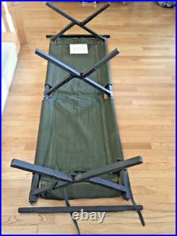 Very Good Condition Original Korean War (1954) Us Army Canvas/wooden Folding Cot