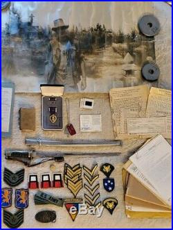 Vietnam Korean War Memorabilia Lot Purple Heart Dog Tags Bible Sword Army Jacket