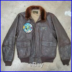 Vintage 1940s 1950s Korean War G-1 G1 leather Flight Jacket US Navy sz 42 named