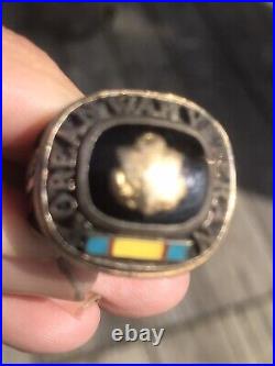 Vintage 1950 Military Korean War Sterling Silver Gold Onyx Enamel Ring Sz 9-9.5
