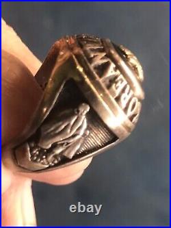Vintage 1950 Military Korean War Sterling Silver Gold Onyx Enamel Ring Sz 9-9.5