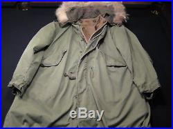 Vintage 1950's Korean War US M-1951 Fishtail Parka Wool Liner Fur Hood Small