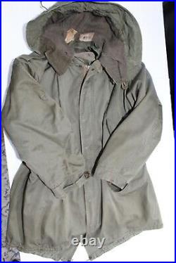 Vintage 1950's US ARMY Korean War M-1951 Fishtail PARKA Jacket Coat LINER & HOOD