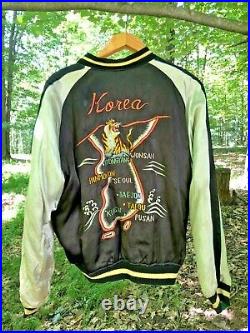 Vintage 1950s Embroidered Reversible Jacket Korean War Era Tigers Dragons