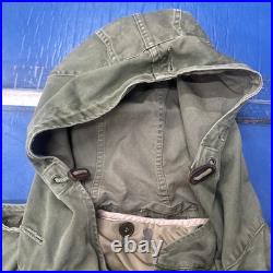 Vintage 1950s Hooded Fishtail Parka With Wool Liner, Korean War Era Size Med