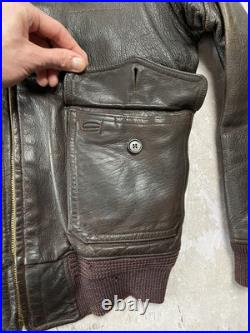 Vintage 1950s Korean War G1 Leather Bomber Jacket Monarch Talon Zipper Army Navy