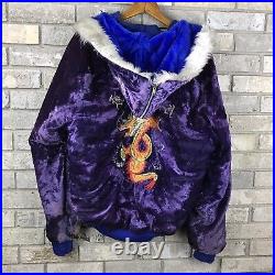 Vintage 1950s Korean War Souvenir Fur Coat Jacket Size Large Purple Dragon Mink