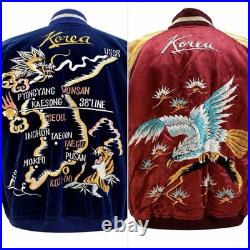 Vintage 1950s Korean War Sukajan Reversible Rare Velour Map Souvenir Jacket S/M