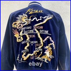 Vintage 1950s Korean War Sukajan Reversible Rare Velour Map Souvenir Jacket S/M