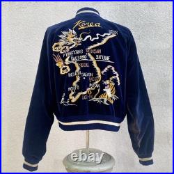 Vintage 1950s Korean War Sukajan Reversible Rare Velour Map Souvenir Jacket S/M