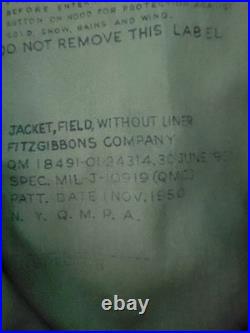 Vintage 1950s US Army Field Jacket Without Liner Size Regular Small