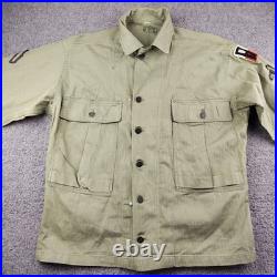 Vintage 1950s US Army HBT 13 Stars Combat Shirt Jacket OD7 Size Large Patches