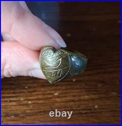 Vintage 1951 Brass Korea Bird Trench Art Sweetheart Ring Size 9 See Pics/Desc